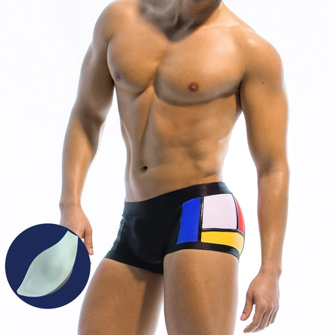 Maillot de Bain Homme Style Mondrian Patchwork Avec Coque Amovible Séchage Rapide Nylon Élasthanne Taille Basse Sexy Pour Plage Surf Natation
