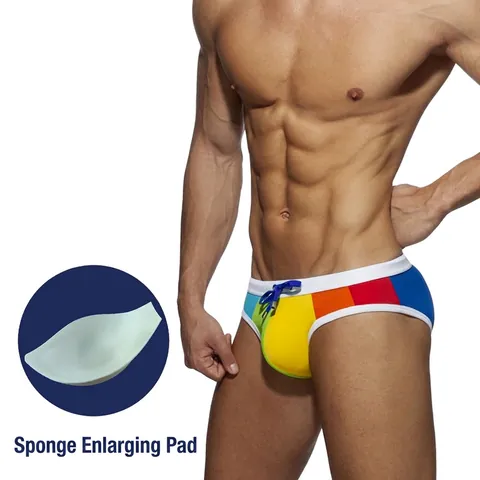 Maillot de Bain Homme Rayé Arc-en-Ciel Avec Coques Rembourrées Amovibles Sexy Nylon Élasthanne Cordon pour Plage Piscine Pride Party