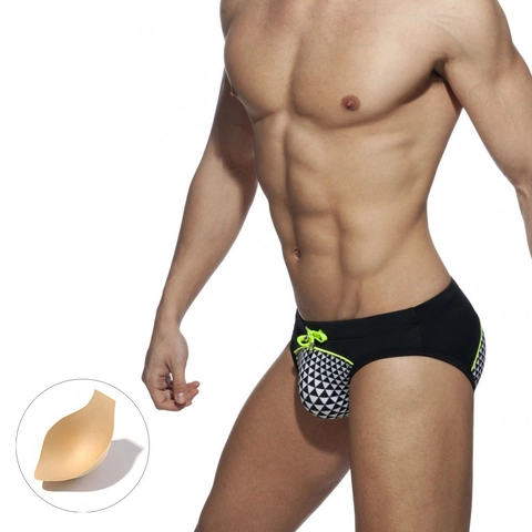 Herren Sexy Schwimmbriefs Geometrisches Mosaik Druck Spleißen Bikini Mit Herausnehmbarem Cup Polster Kordelzug Badehose