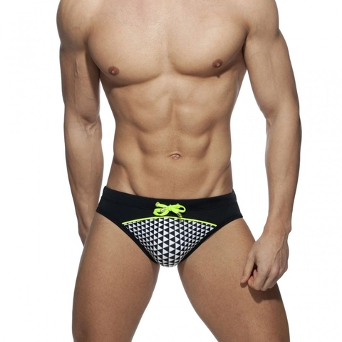 Herren Sexy Schwimmbriefs Geometrisches Mosaik Druck Spleißen Bikini Mit Herausnehmbarem Cup Polster Kordelzug Badehose