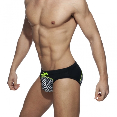 Herren Badehose Geometrisches Patchwork Schnelltrocknend Elastisch Low Waist Schwimmbriefs Neon Kordelzug Strandbekleidung