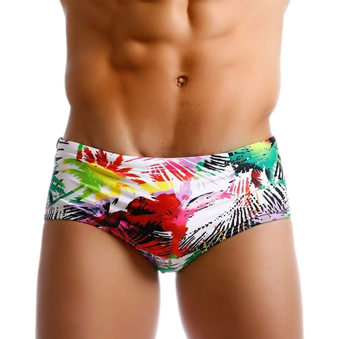 Men's Tropical Coconut Tree Splashed Ink Print Swim Trunks Quick Dry High Elastic Nylon Polyester Beach Shorts Swimwear