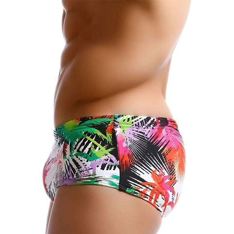 Men's Tropical Coconut Tree Splashed Ink Print Swim Trunks Quick Dry High Elastic Nylon Polyester Beach Shorts Swimwear