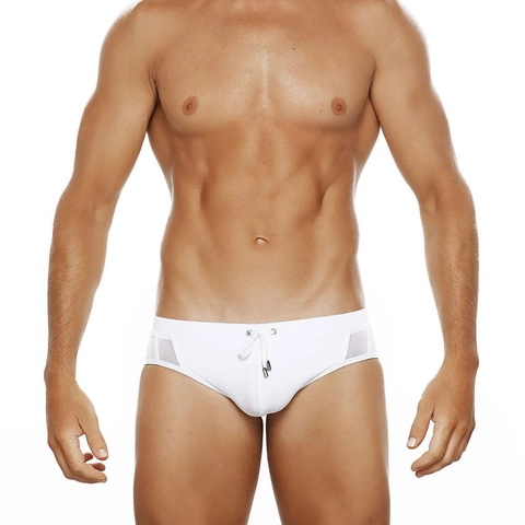 Maillot de Bain Homme Blanc Épissage en Maille Séchage Rapide Taille Basse Avec Coppe Push Up pour Piscine Plage Sexy