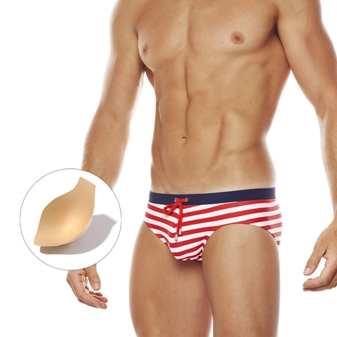 Herren Gestreifte Schwimmbriefs Nylon Schnelltrocknend Strand Badehose Mit Herausnehmbaren Cups Sexy Nautical Style Swimwear