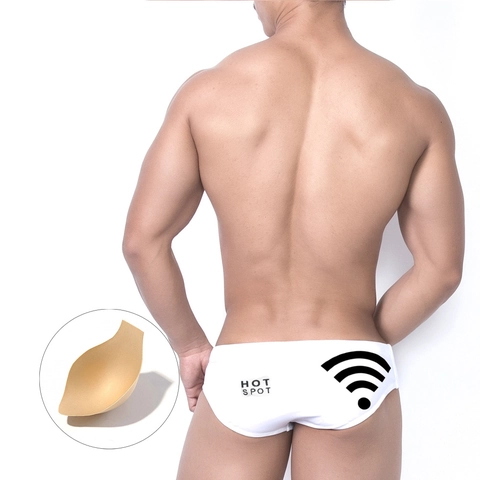 Herren Sexy Weiß Badehose WiFi Druck Strand Bikini Mit Abnehmbarem Pad Hot Spot Low Waist Schwimmhose