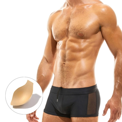 Costume da Bagno da Uomo a Vita Bassa Sexy Patchwork in Mesh Pantaloncini da Nuoto ad Asciugatura Rapida Imbottiti
