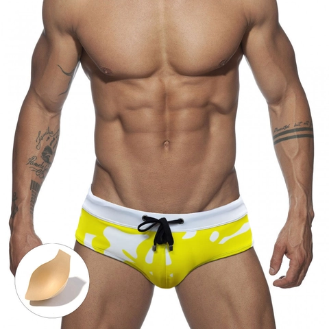 Men Low Waist Swim Briefs With Removable Cup Protection Quick Dry Elastic Polyester Spandex Swim Trunks For Beach Water Sports