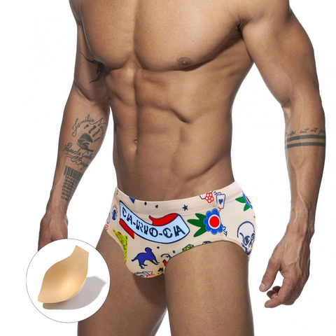 Slip da Bagno a Vita Bassa da Uomo Asciugatura Rapida Traspirante Pantaloncini da Nuoto Con Imbottitura Rimovibile Stampa Graffiti Tattoo Mare Sport