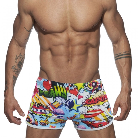 Short de Bain Homme Imprimé Graffiti Bande Dessinée Pop Art Séchage Rapide Polyester Élasthanne Taille Élastique Cordon de Serrage