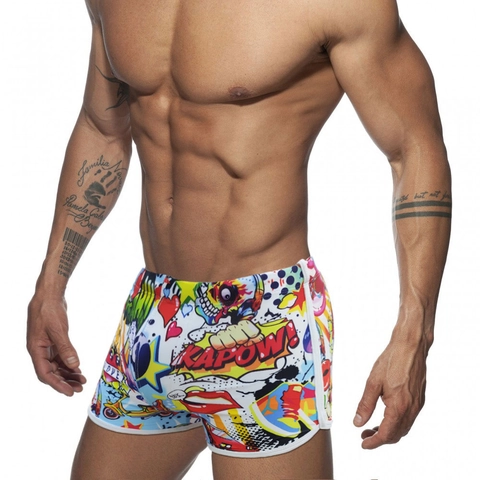 Damen Pop-Art Cartoon Print Badehose Schnelltrocknend Square Cut Gepolstert Bademode Comic Graffiti Badeshorts