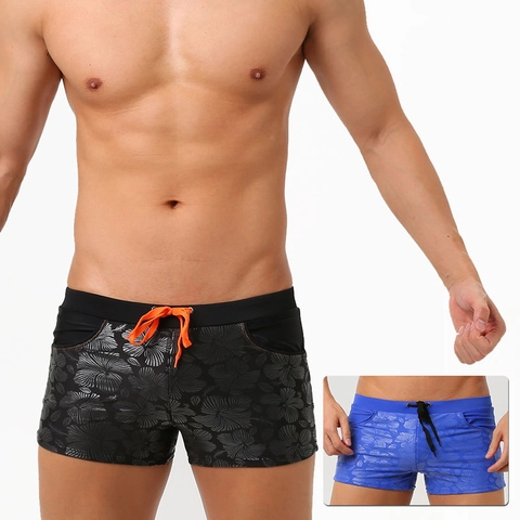 Herren Hibiskusblüte Print Badehosen Polyester Elasthan Schnelltrocknend Kordelzug Elastischer Bund Strand Shorts Bademode