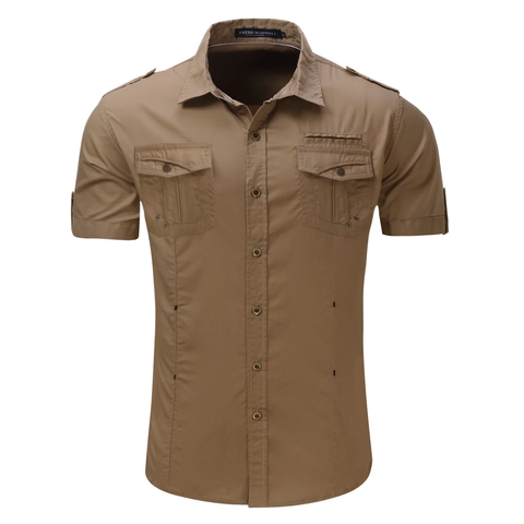 Herren Militär Cargo Kurzarm Hemd Baumwolle Polyester Arbeit Taktisch Outdoor Knopf Casual Top Mit Schulterklappen Und Pattentaschen