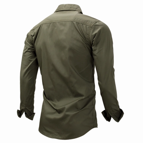 Herren Casual Baumwollhemd Langarm Taktisch Militär Stil Outdoor Top Umlegekragen Reißverschlusstasche Einfarbig Mode Herrenbluse