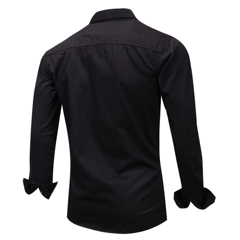 Heren Casual Workwear Overhemd Puur Katoen Lange Mouw Dubbele Zakken Reverskraag Europese Stijl Borduurwerk Overhemd Voor Heren