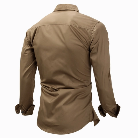 Men Long Sleeve Cotton Military Shirt Outdoor Casual Slim Fit Double Pocket Solid Color Button Down Top For Men