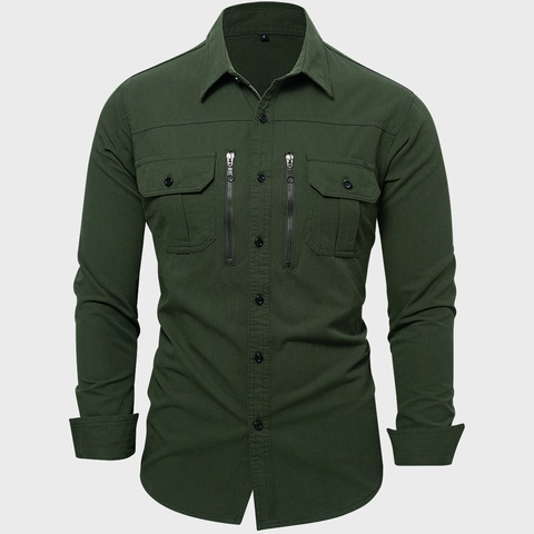 Herren Cargo Hemd 100% Baumwolle Langarm Taktisches Arbeitshemd Mit Taschen Reißverschluss Casual Militär Stil Top Herren Bekleidung