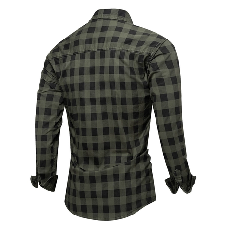 Fred Marshall Men Long Sleeve Plaid Work Shirt Cotton Button Down Fitted Casual Top Vintage Checked Flannel Shirt With Pocket For Daily Wear Men Clothing