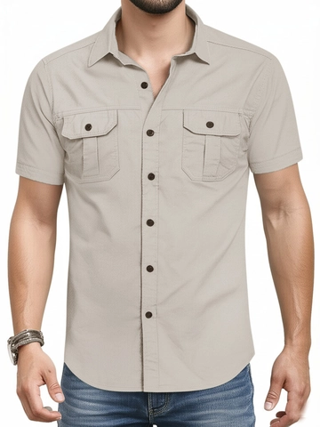 Herren Kurzarm Hemd 100% Baumwolle Military Cargo Stil Button Down Top Mit Doppelten Taschen Für Sommer Outdoor Freizeit Kleidung