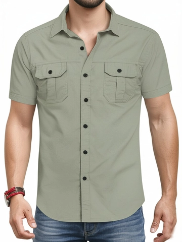 Herren Kurzarm Hemd 100% Baumwolle Military Cargo Stil Button Down Top Mit Doppelten Taschen Für Sommer Outdoor Freizeit Kleidung