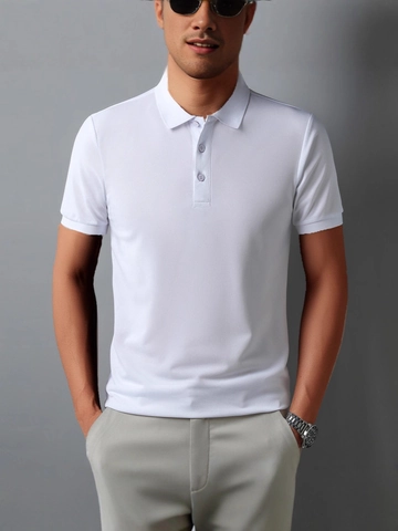 Polo de Negocios Casual para Hombre Manga Corta Cuello Camisero Color Sólido Tela Piqué Transpirable Top de Oficina