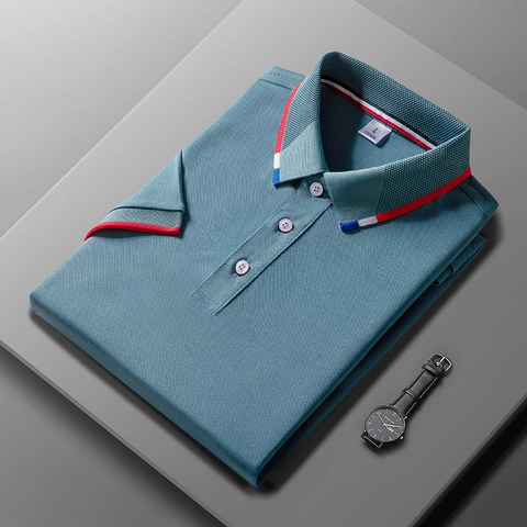 Heren Business Casual Poloshirt Korte Mouw Contraststrepen Ademend Piqué Polyester Zomer Effen Kleur Tops