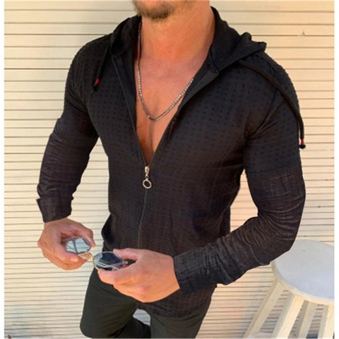 Men's Casual Slim Fit Long Sleeve Hooded Shirt Zip Up Cardigan Cotton Blend Plaid Grid Pattern Hip Hop Streetwear Hoodies