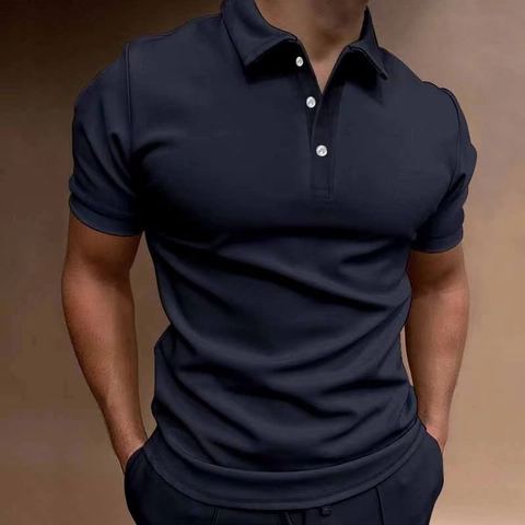 Polo Casual de Manga Corta para Hombre Ajustado Color Sólido Transpirable Verano Abotonado Moda Callejera Tops Hombre