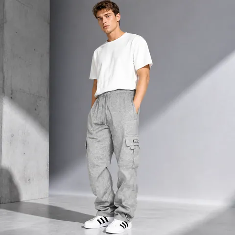 Men's Fleece Lined Cargo Pants Loose Fit Multi Pocket Drawstring Sweatpants Casual Sporty Streetwear Joggers Winter Trousers