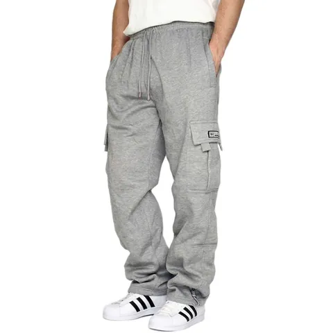Men's Fleece Lined Cargo Pants Loose Fit Multi Pocket Drawstring Sweatpants Casual Sporty Streetwear Joggers Winter Trousers