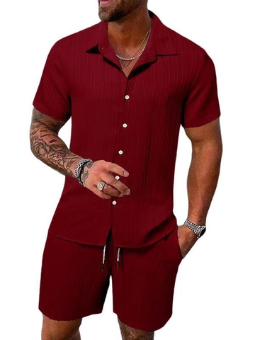 Herren Casual Gerippt Polyester Kurzarm Polo Hemd Und Shorts Top And Bottom Sommer Strand Resort Sportlich Outfit