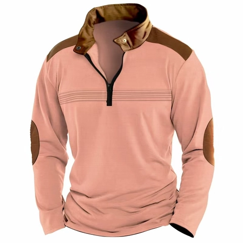 Men's Patchwork Long Sleeve Polo Shirt Quarter Zipper Sports Casual Top Golf Shirt Patchwork Pullover For Outdoor Training Travel