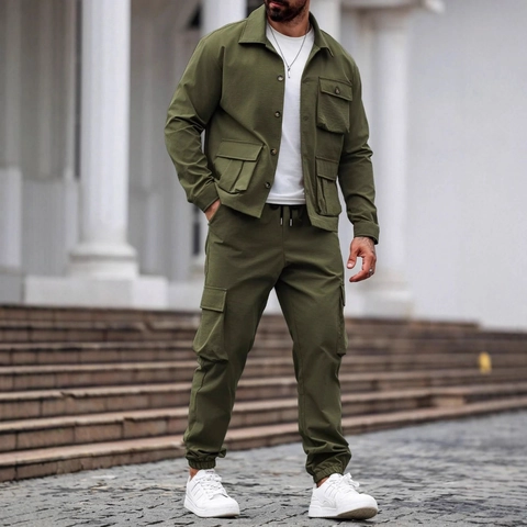 Ropa de Hombre American Vintage Heavyweight Workwear Chaqueta Y Pantalones Cargo Multibolsillos Casual Aire Libre Streetwear