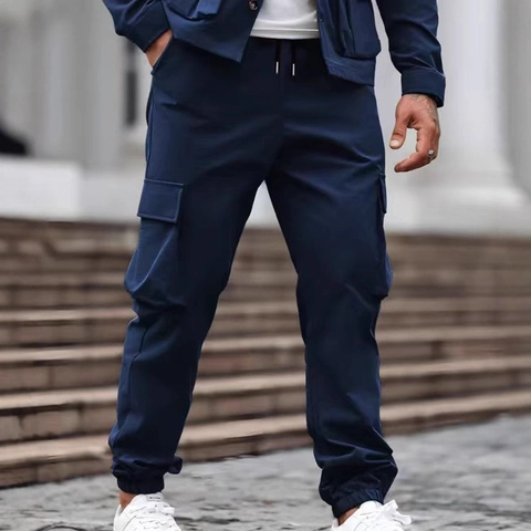Herren Cargo Jogginghose Mehrere Taschen Elastischer Bund Kordelzug Slim Fit Baumwollmischung Outdoor Casual Streetwear Hose