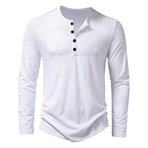 Herren Langarm Henley Hemd Casual Slub Textur Knopf Rundhals Einfarbig Mode Pullover Top Für Frühling Herbst
