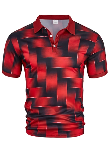 Herren Kurzarm Polo Shirt Abstrakt Geometrisch Verlauf Gitter Druck Slim Fit Sommer Lässig Atmungsaktiv Polyester Top