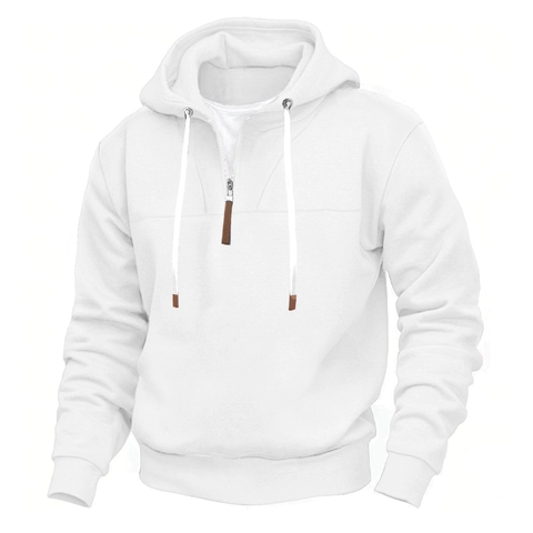 Heren Kwart Rits Hoodie Fleecegevoerd Color Block Patchwork Sweatshirt Lange Mouw Losse Pasvorm Casual Top