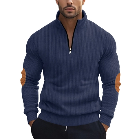 Men Corduroy Half Zip Sweatshirt Vintage Elbow Patch Stand Collar Casual Loose Long Sleeve Top Autumn Winter Fashion Outerwear