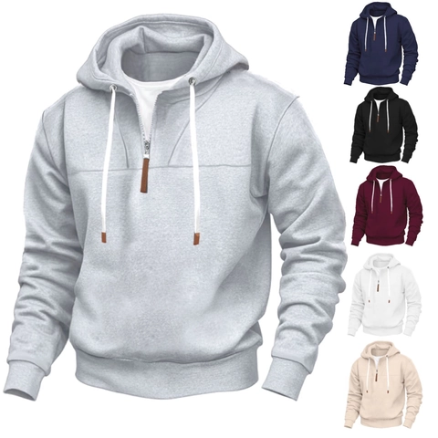 Heren Kwart Rits Hoodie Fleecegevoerd Color Block Patchwork Sweatshirt Lange Mouw Losse Pasvorm Casual Top