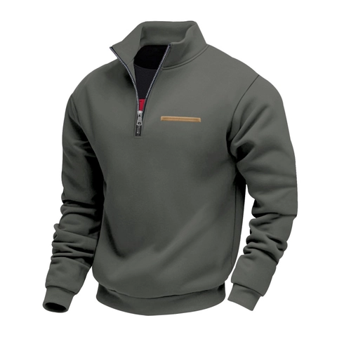 Men Quarter Zip Fleece Sweatshirt Stand Collar Solid Casual Winter Long Sleeve Top Polyester Pullover Heavyweight Warm