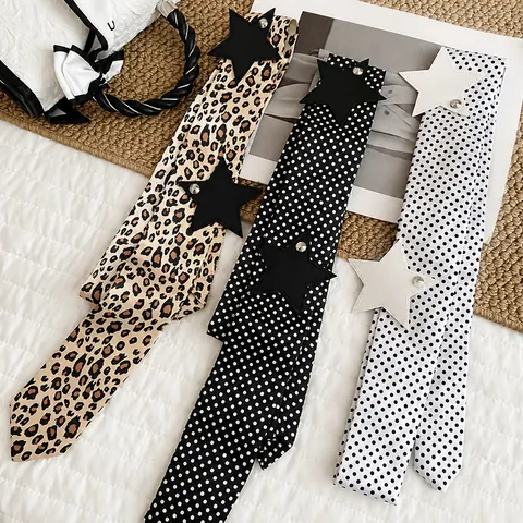 Y2K Aesthetic Polka Dot Leopard Print Belt Women Satin Fabric Waist Chain Leather Star Rivet Decorative Accessory