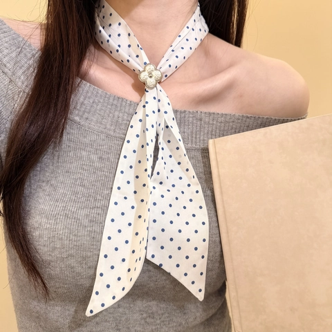 Collana a Sciarpa Stile Pittura a Olio Vintage per Donna Elegante Stampa Floreale a Pois Nastro di Raso Ciondolo in Lega