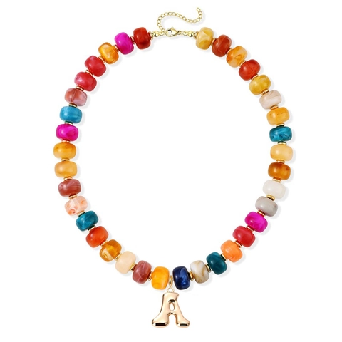 Acryl Harz Perlenkette Mit Goldenem Anfangsbuchstaben Ballon Anhänger Dopamin Bunte Buchstaben Schmuck Für Damen Strand Urlaub