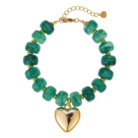 Dames Acryl Hars Kralenarmband Met Groot Hart Hanger Roestvrijstalen Ketting Zomer Strand Vakantie Sieraden