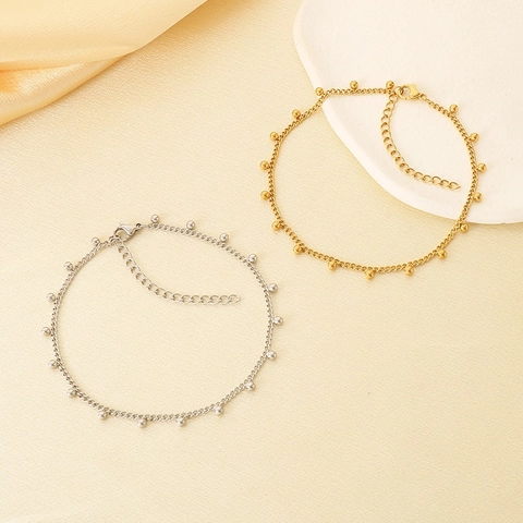 Bracelet De Cheville Pour Femmes En Acier Inoxydable Petites Perles Pendentif Géométrique Style Minimaliste Français