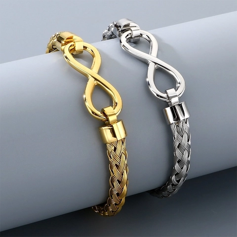 Minimalist Stainless Steel Infinity Symbol Bracelet For Men Women Unisex Cable Wire Woven Bangle Infinity Knot Jewelry