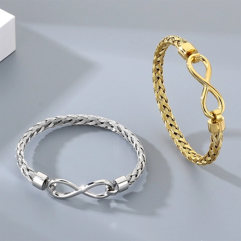 Minimalist Stainless Steel Infinity Symbol Bracelet For Men Women Unisex Cable Wire Woven Bangle Infinity Knot Jewelry