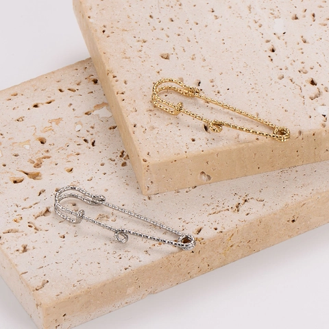 18K Gold Plated 304 Stainless Steel Waist Buckle Pin Minimalist Diamond-Cut Safety Pin For Clothing Adjustment Women Jewelry