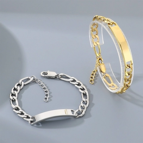 Minimalist Stainless Steel NK Link Bracelet For Women Men Engravable Smooth Curved Bar Chain Fashion Commuting Hand Jewelry