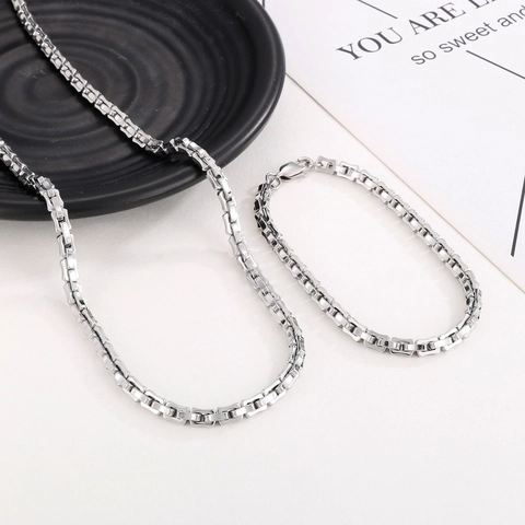 Men's Stainless Steel Bamboo Link Chain Jewelry Set Cool Ins Style Industrial Necklace And Bracelet Hip Hop Accessory For Men